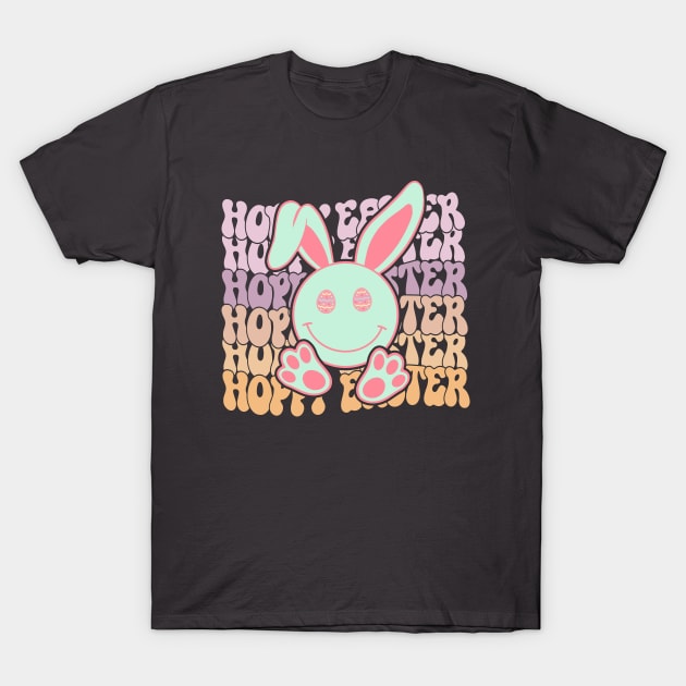 Hoppy Easter Funny Happy Bunny Easter Holiday 2024 Groovy T-Shirt by JDVNart